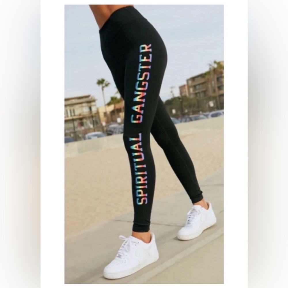 Spiritual Gangster rainbow logo leggings